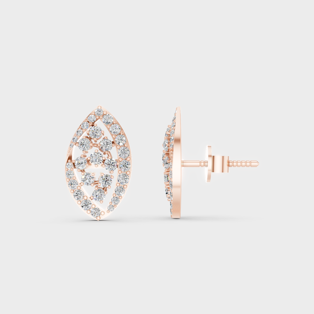 Romantic profile of 0.48 Carat Round Cut Lab-Grown Diamond Stud Earrings in blush 14K Rose Gold.